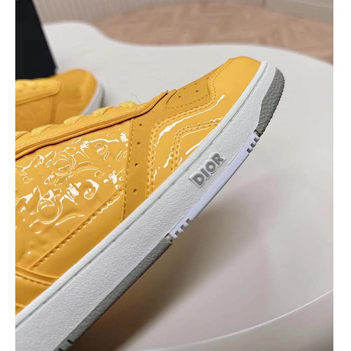 Dior Unisex CD B27 Low-Top Sneaker Yellow Patent Calfskin Dior Oblique Gravity Leather