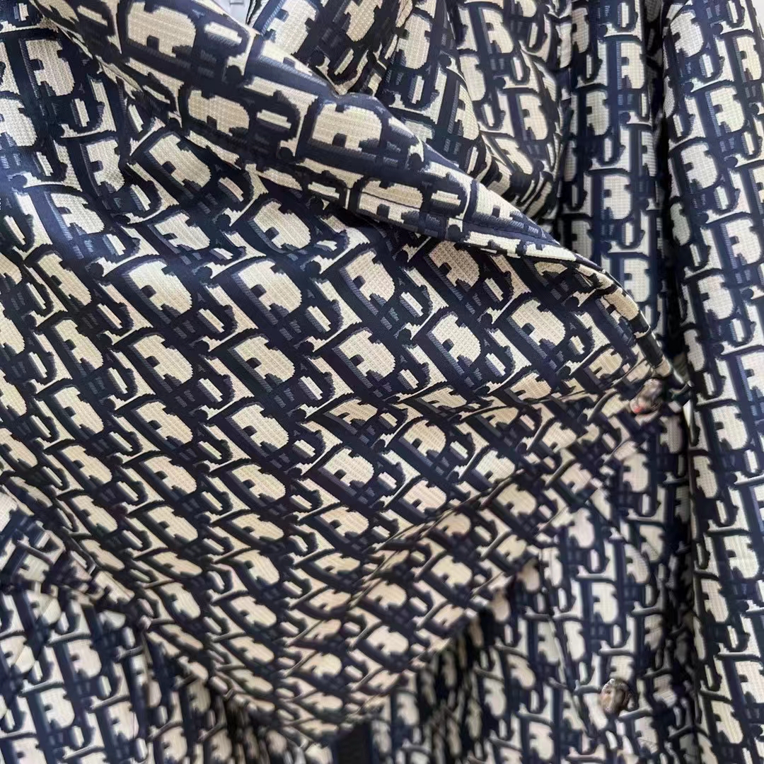 Dior Men CD Bomber Jacket Criss Cross Collar Blue Ecru Technical Taffeta Jacquard Oblique Motif
