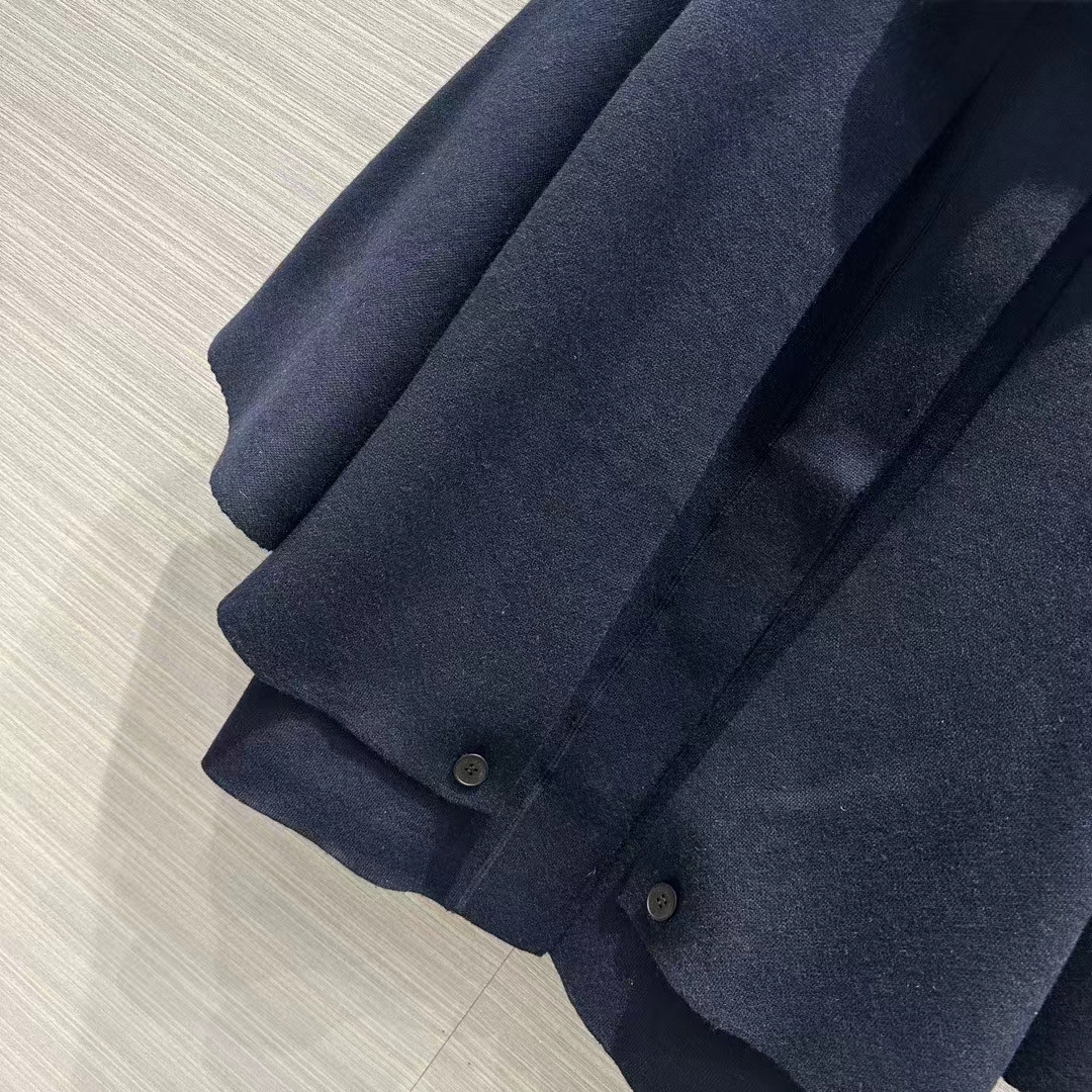Dior Women CD Cape-Effect Peacoat Navy Blue Double-Sided Virgin Wool Silk Oblique Interior