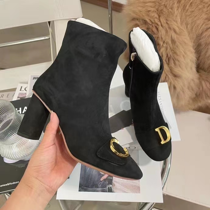 Dior Women CD C’est Dior Heeled Ankle Boot Black Suede Calfskin 8 CM Heel