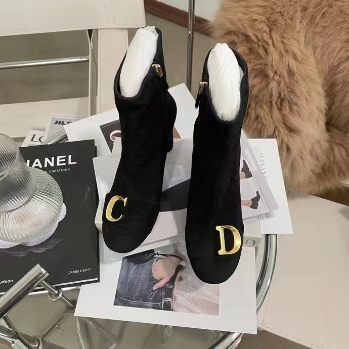 Dior Women CD C’est Dior Heeled Ankle Boot Black Suede Calfskin 8 CM Heel