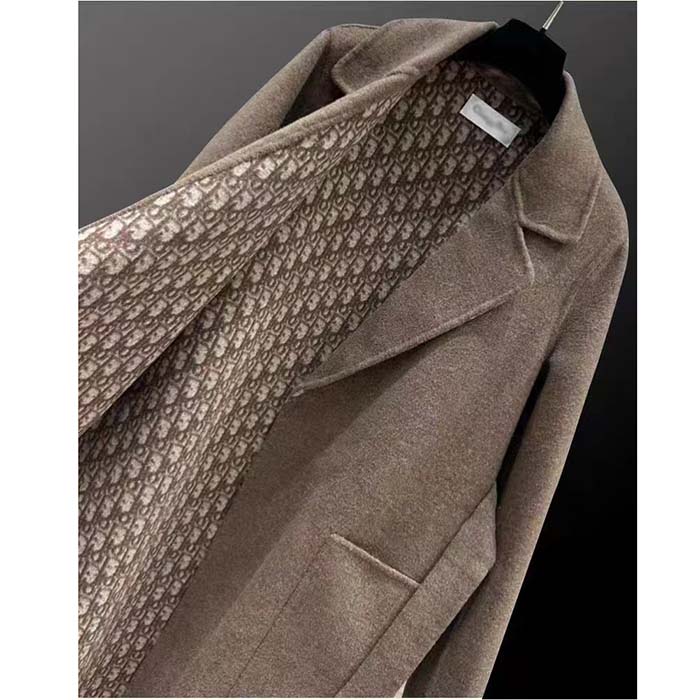 Dior Women CD Coat with Belt Brown Double-Sided Wool Dior Oblique Interior