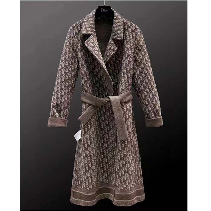 Dior Women CD Coat with Belt Brown Double-Sided Wool Dior Oblique Interior