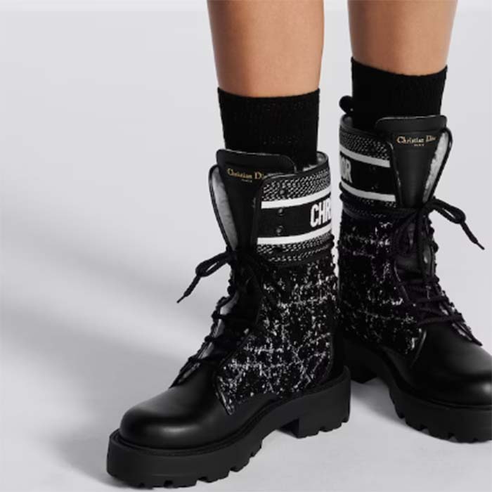 Dior Women CD D-Major Ankle Boot Black Calfskin Black White Cannage Tweed
