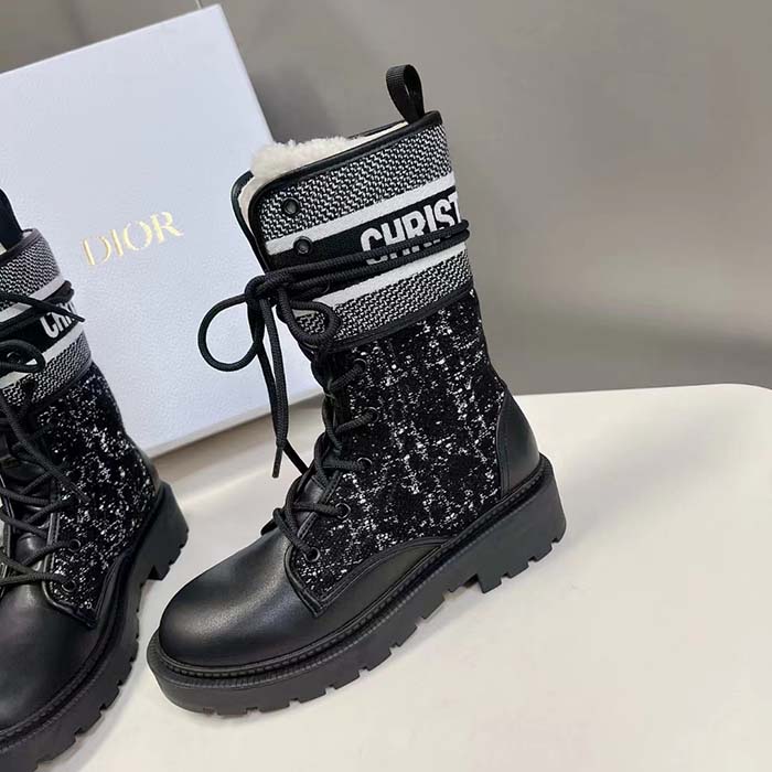 Dior Women CD D-Major Ankle Boot Black Calfskin Black White Cannage Tweed