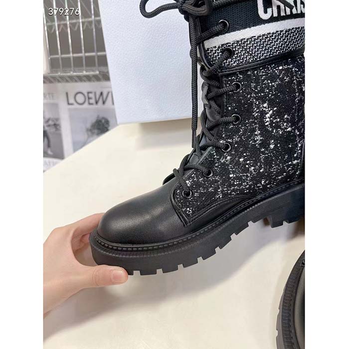 Dior Women CD D-Major Ankle Boot Black Calfskin Black White Cannage Tweed