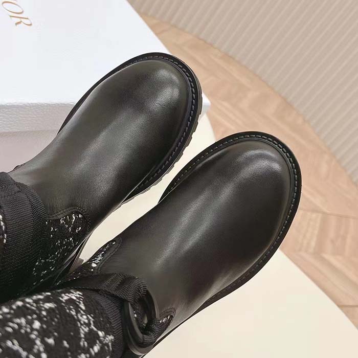 Dior Women CD D-Major Boot Black Calfskin Black White Cannage Tweed