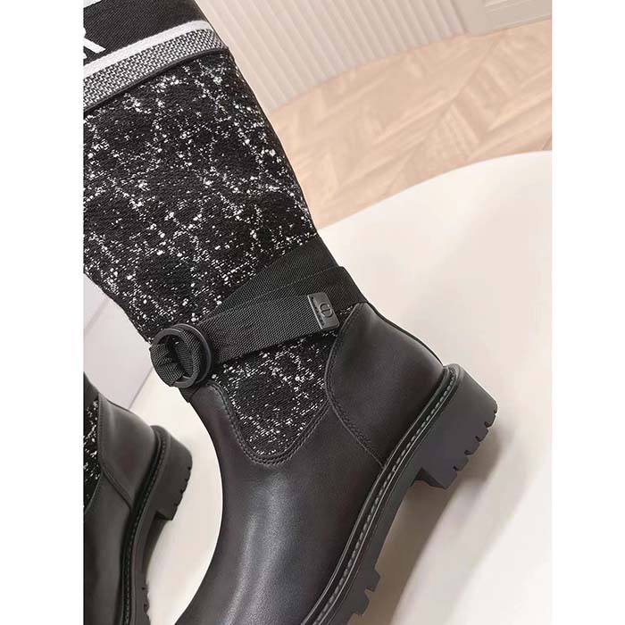 Dior Women CD D-Major Boot Black Calfskin Black White Cannage Tweed