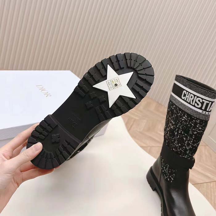 Dior Women CD D-Major Boot Black Calfskin Black White Cannage Tweed
