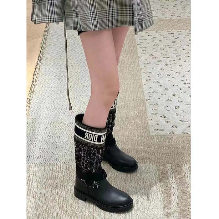 Dior Women CD D-Major Boot Black Calfskin Black White Cannage Tweed