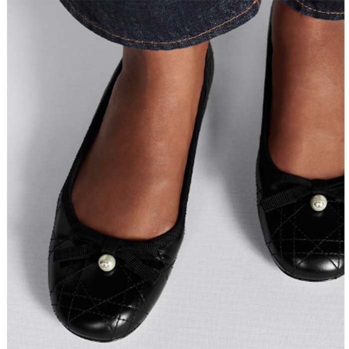 Dior Women CD Dior Ballet Flat Black Quilted Cannage Calfskin