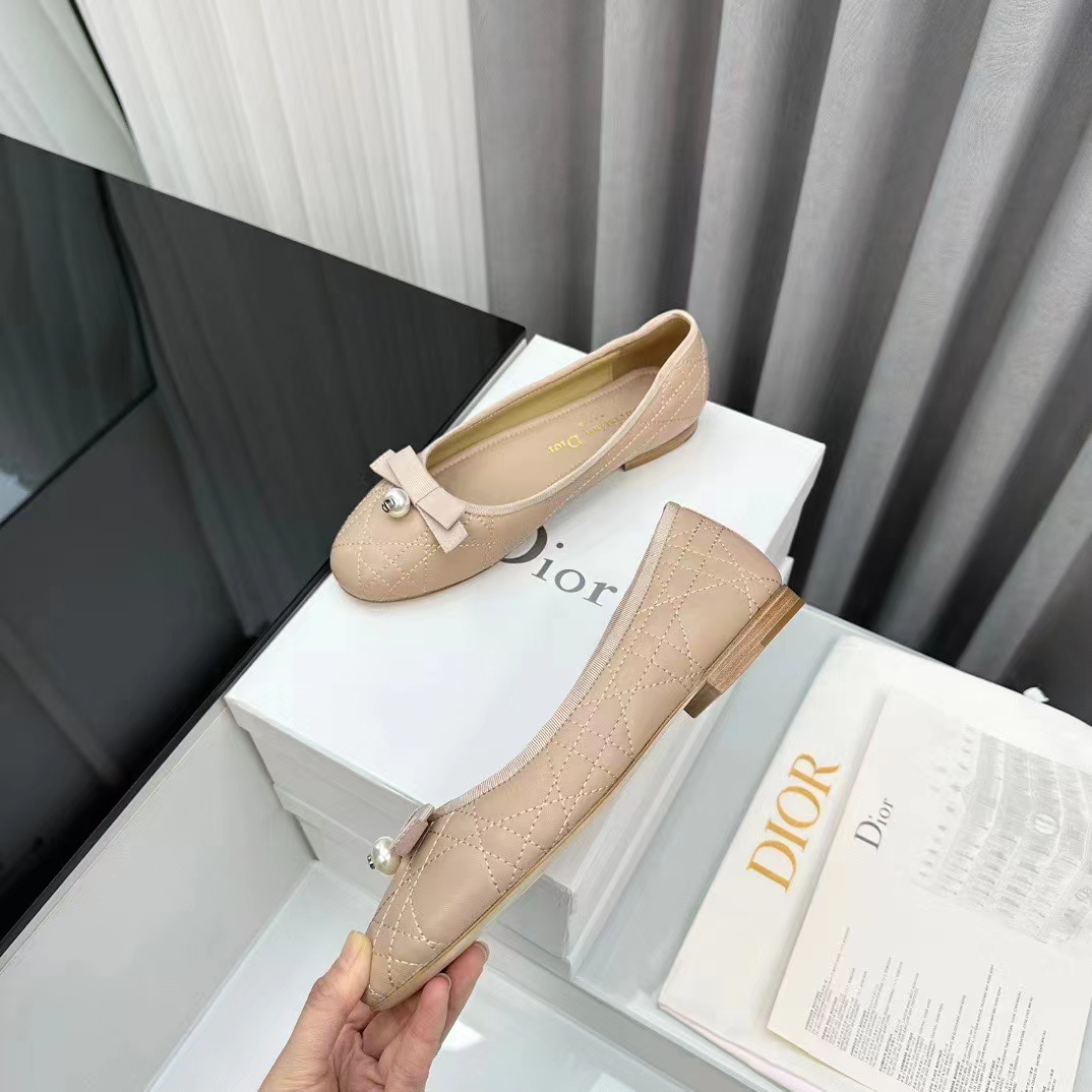 Dior Women CD Dior Ballet Flat Nude Quilted Cannage Calfskin