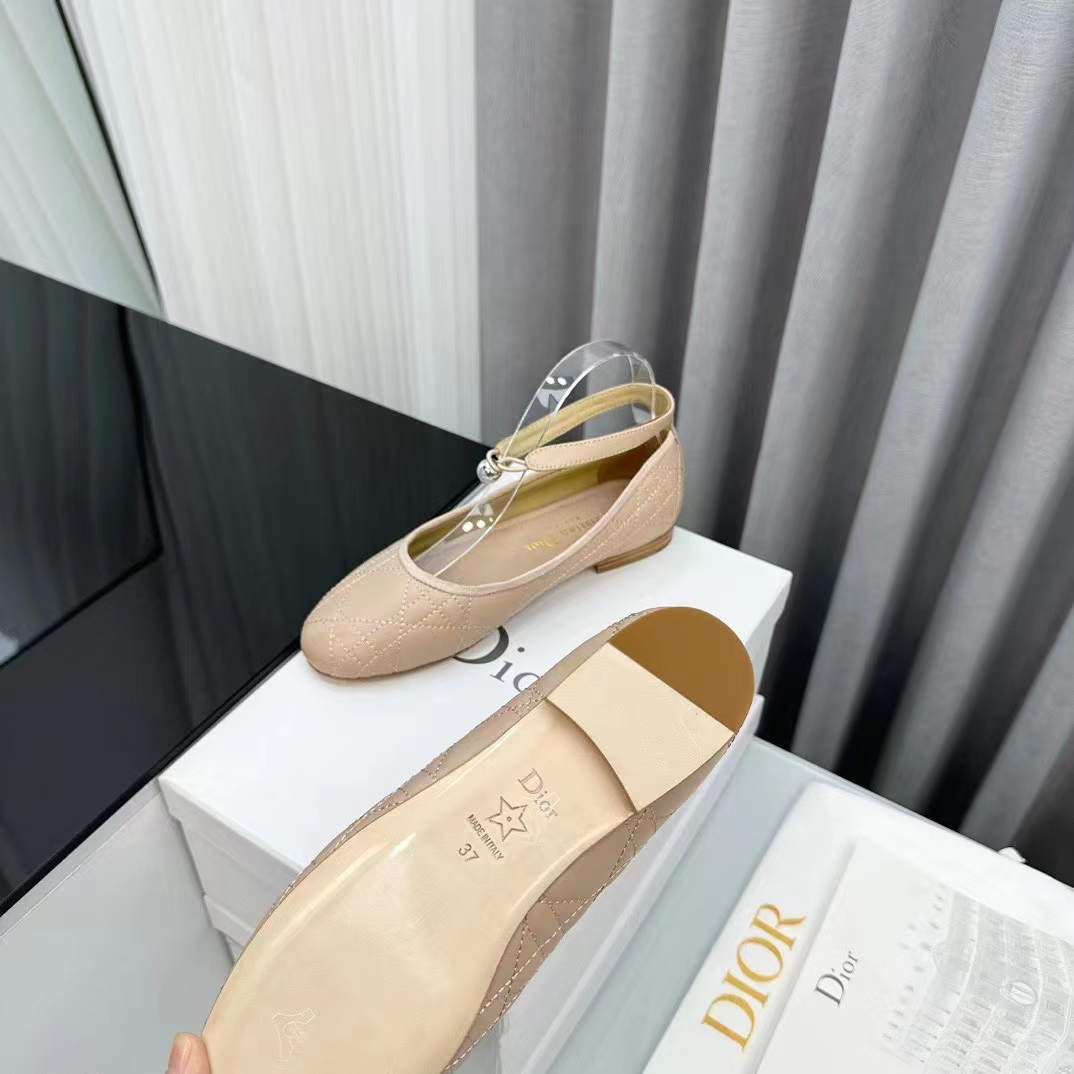 Dior Women CD Dior Ballet Flat Nude Quilted Cannage Calfskin