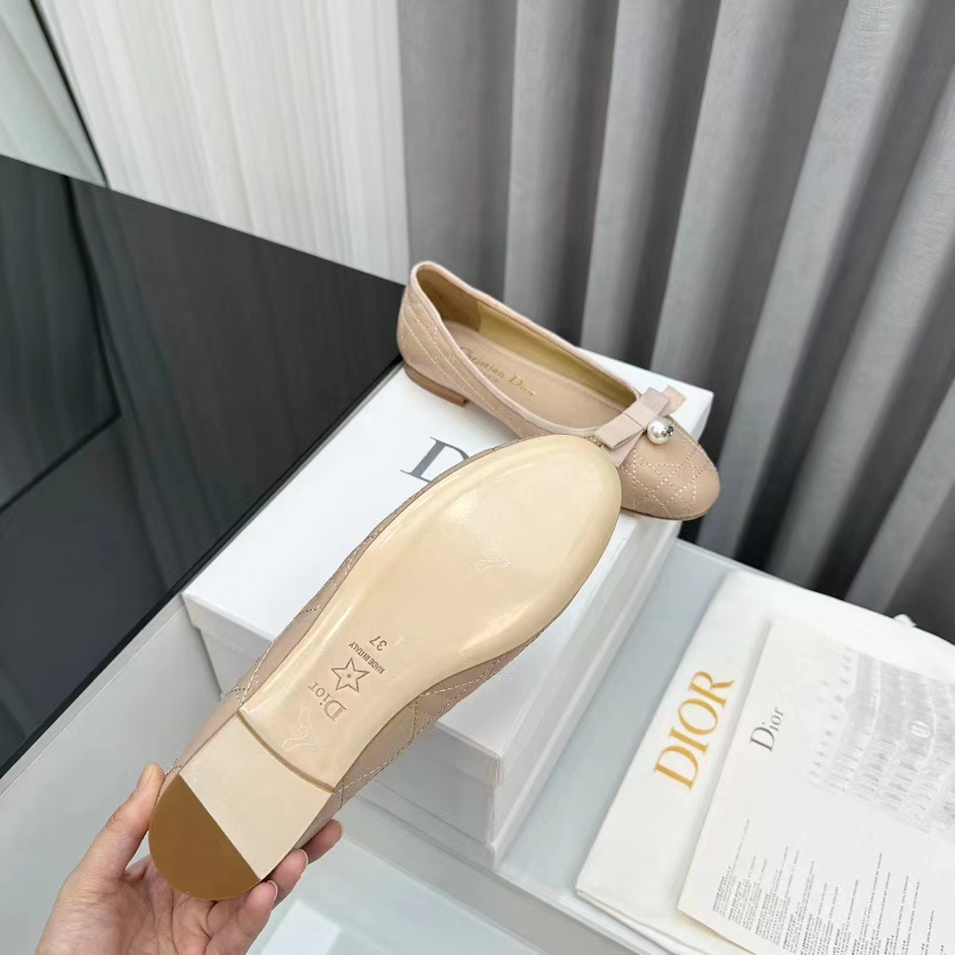 Dior Women CD Dior Ballet Flat Nude Quilted Cannage Calfskin