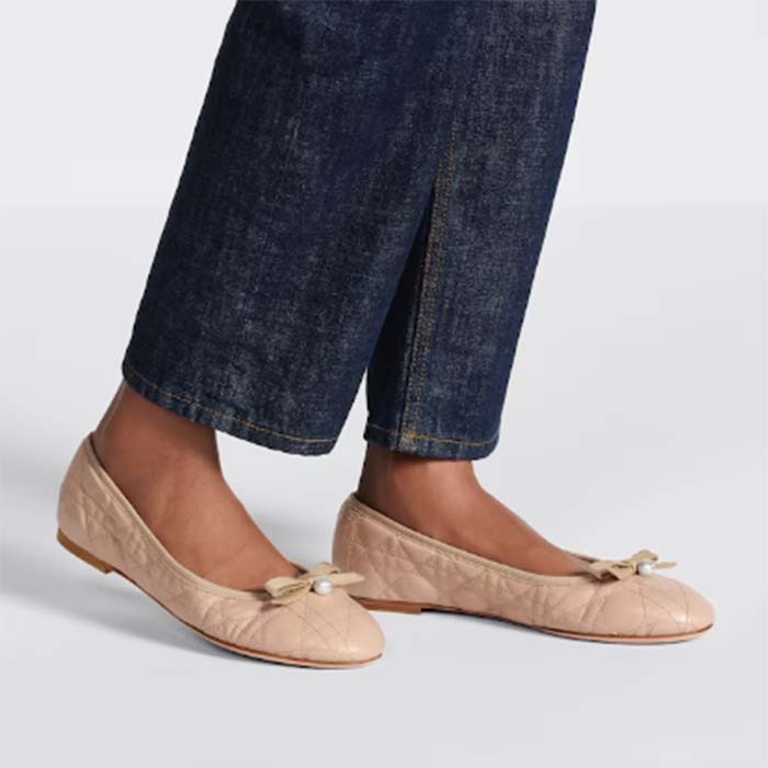 Dior Women CD Dior Ballet Flat Nude Quilted Cannage Calfskin