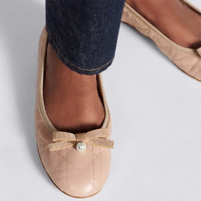 Dior Women CD Dior Ballet Flat Nude Quilted Cannage Calfskin