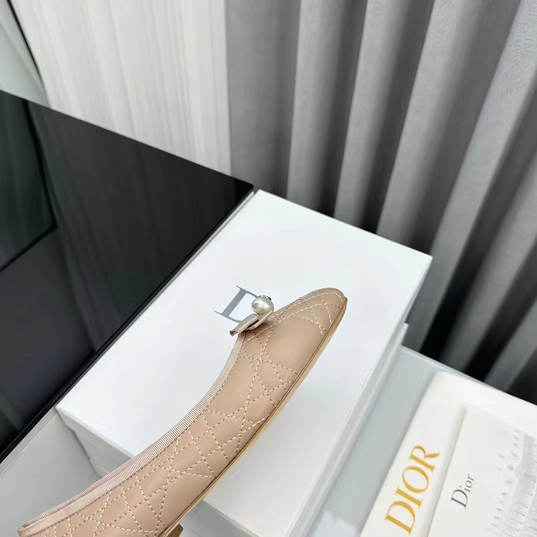 Dior Women CD Dior Ballet Flat Nude Quilted Cannage Calfskin