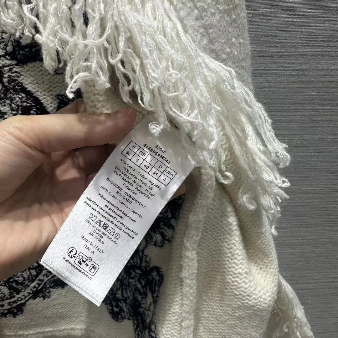 Dior Women CD Embroidered Jacket White Wool Cotton Alpaca Technical Knit Pastel Midnight Blue Butterfly