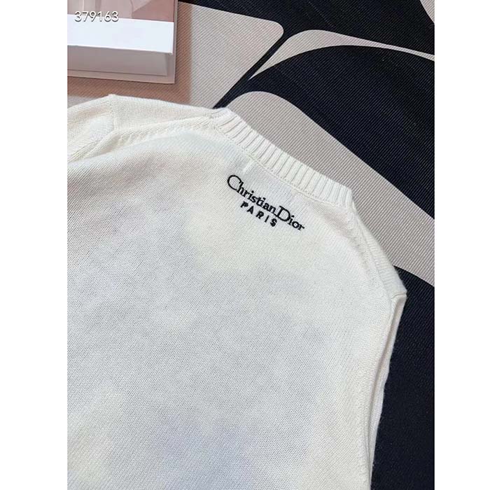Dior Men CD Embroidered Sweater Ecru Cashmere Knit Pastel Midnight Blue Butterfly Around The World