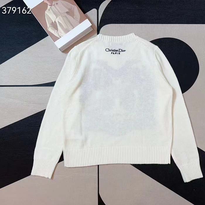 Dior Men CD Embroidered Sweater Ecru Cashmere Knit Pastel Pink Butterfly Around The World Motif
