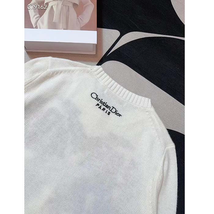 Dior Men CD Embroidered Sweater Ecru Cashmere Knit Pastel Pink Butterfly Around The World Motif
