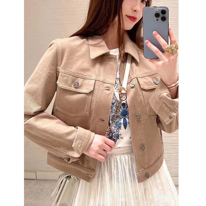 Dior Women CD Jacket Beige Cotton Denim Multicolor Butterfly Around The World Motif
