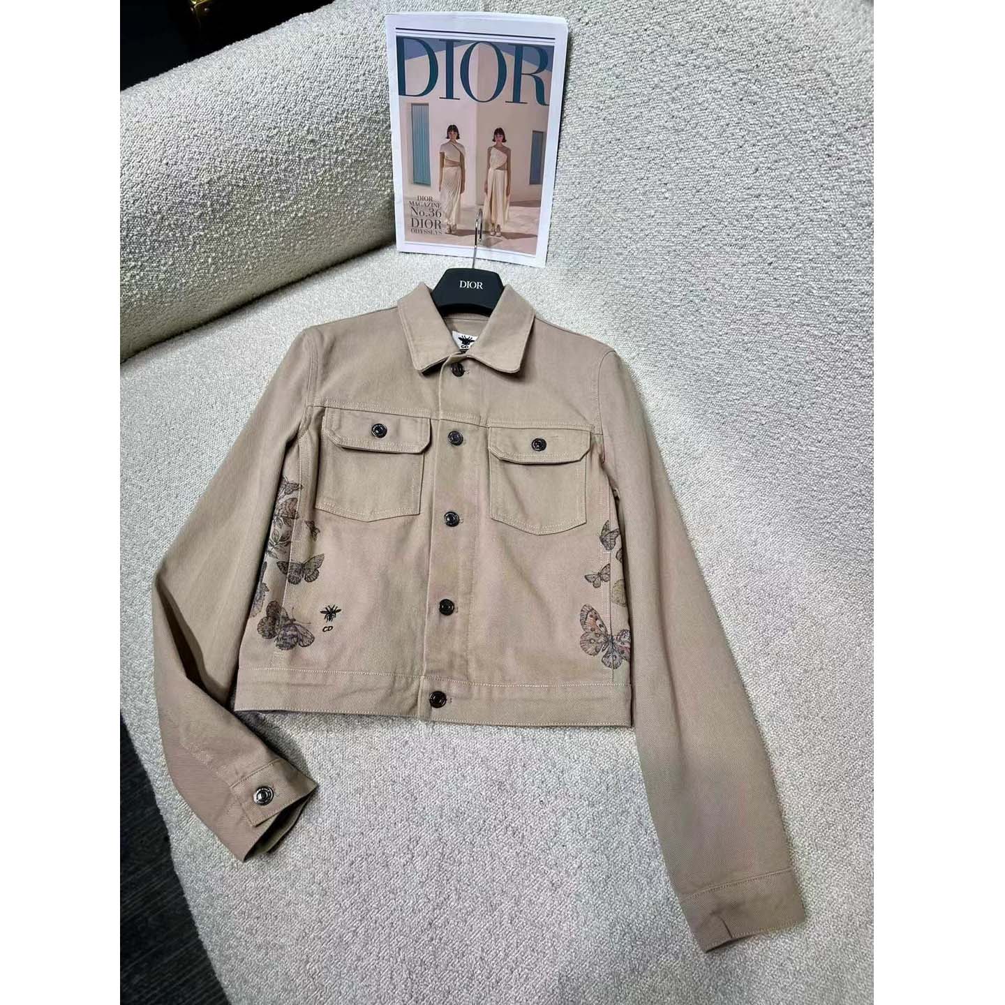 Dior Men CD Jacket Beige Cotton Denim Multicolor Butterfly Around The World Motif