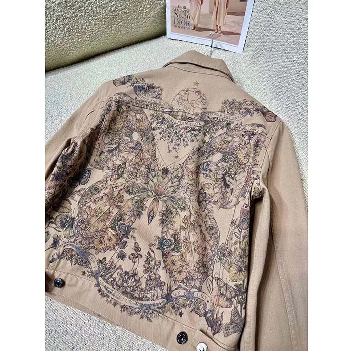 Dior Men CD Jacket Beige Cotton Denim Multicolor Butterfly Around The World Motif