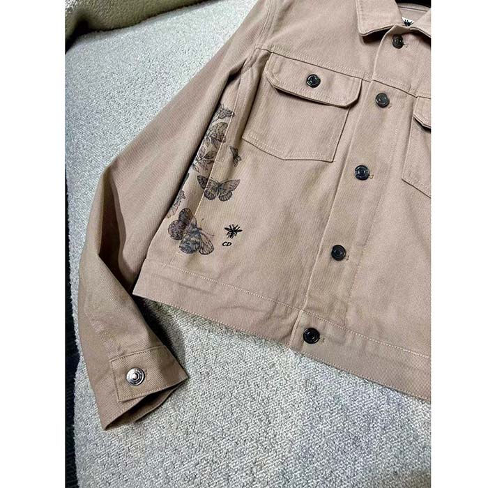 Dior Men CD Jacket Beige Cotton Denim Multicolor Butterfly Around The World Motif
