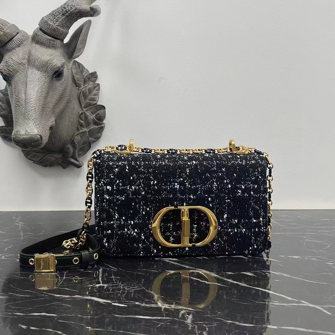 Dior Women CD Medium Dior Caro Bag Black Cannage Tweed