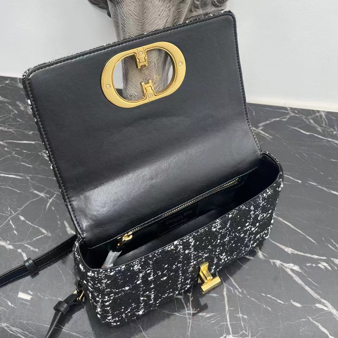 Dior Women CD Medium Dior Caro Bag Black Cannage Tweed