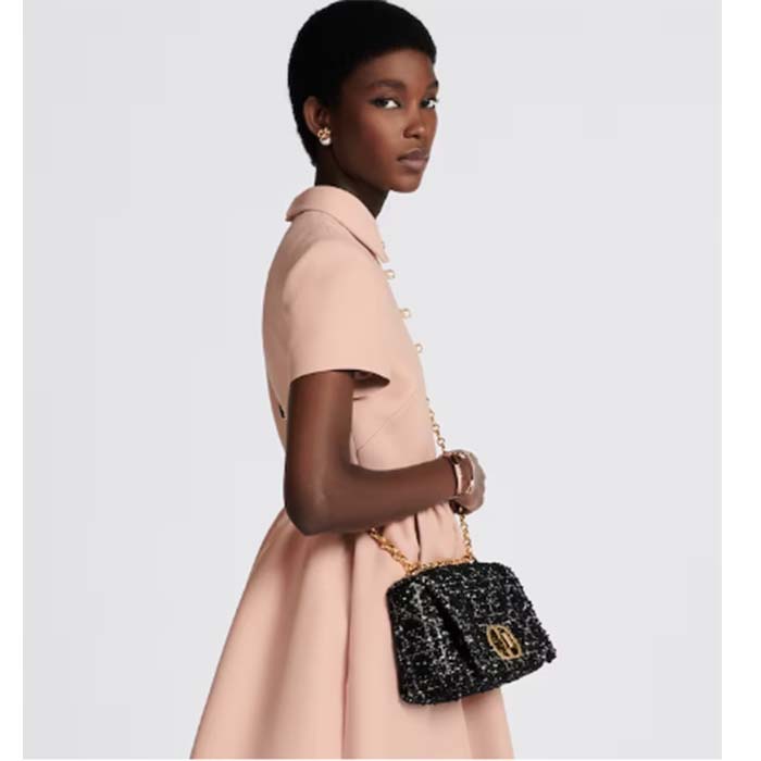 Dior Women CD Medium Dior Caro Bag Black Cannage Tweed