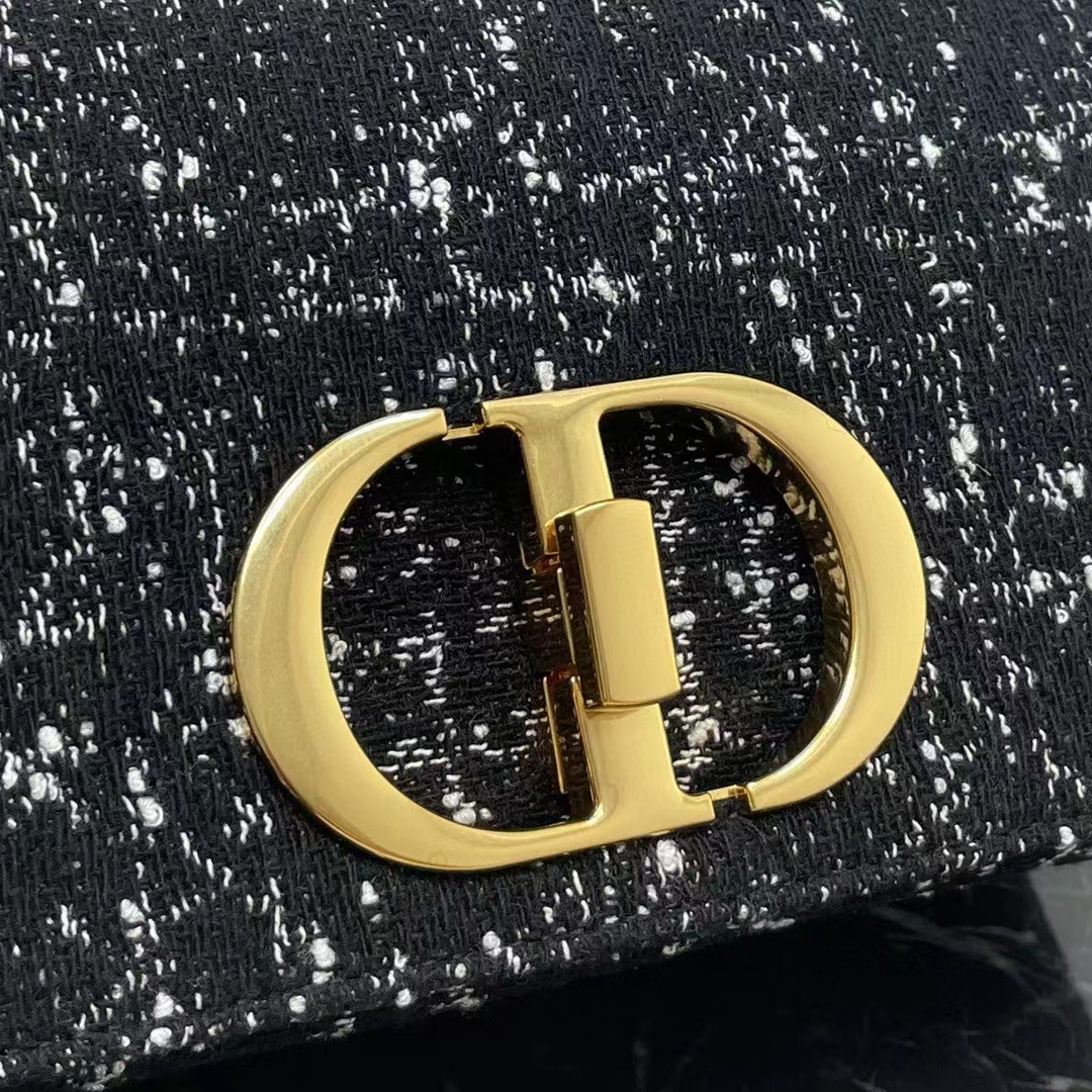 Dior Women CD Medium Dior Caro Bag Black Cannage Tweed