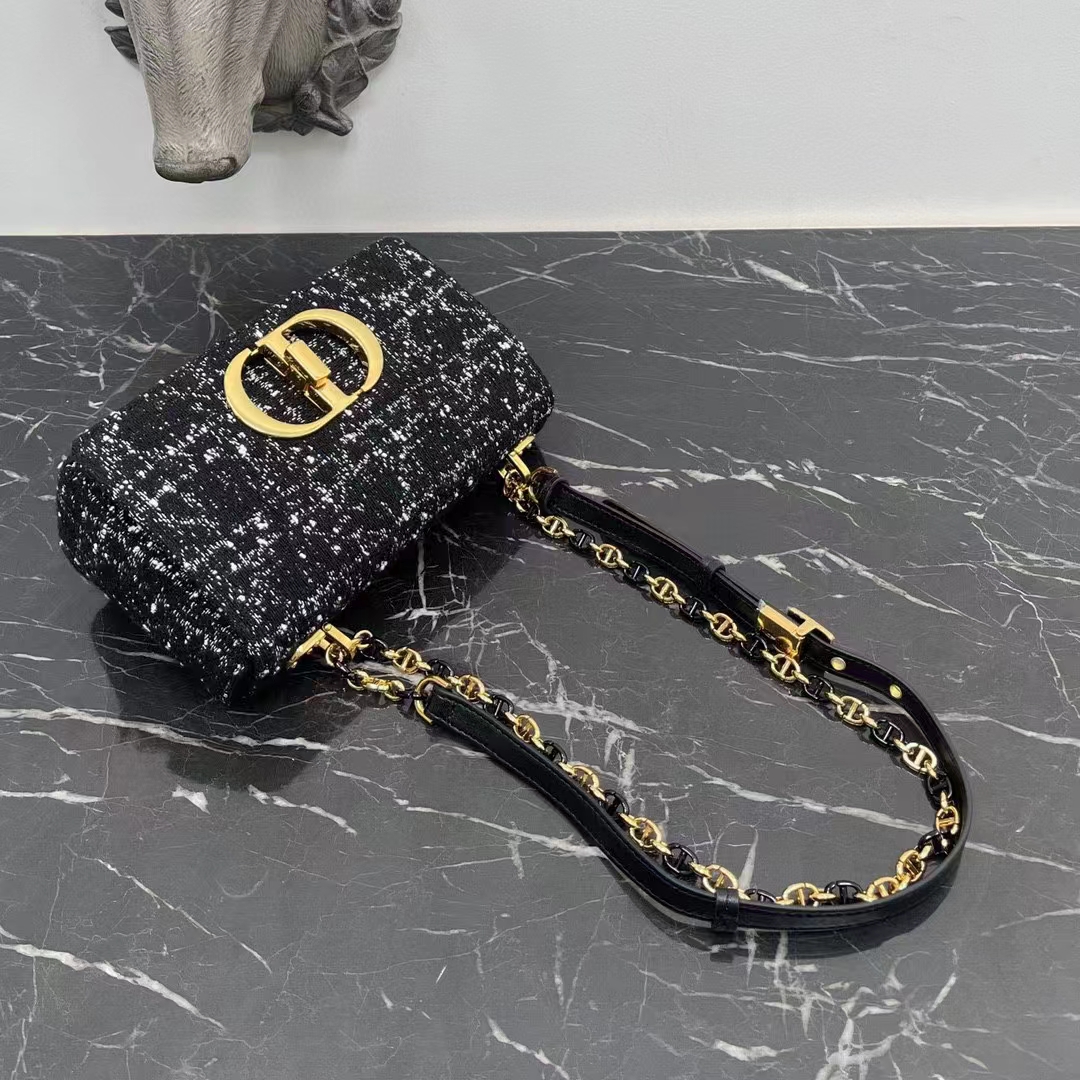 Dior Women CD Medium Dior Caro Bag Black Cannage Tweed