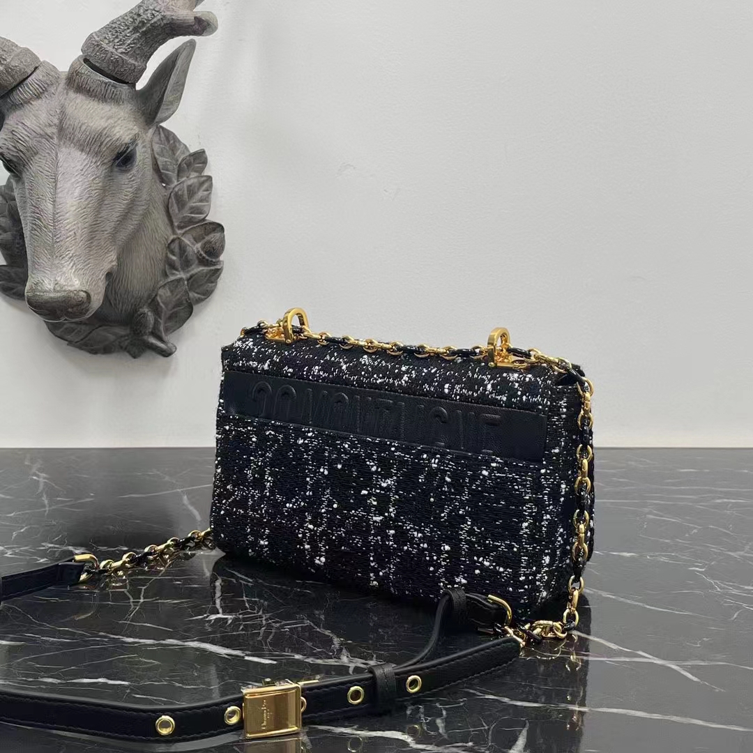 Dior Women CD Medium Dior Caro Bag Black Cannage Tweed