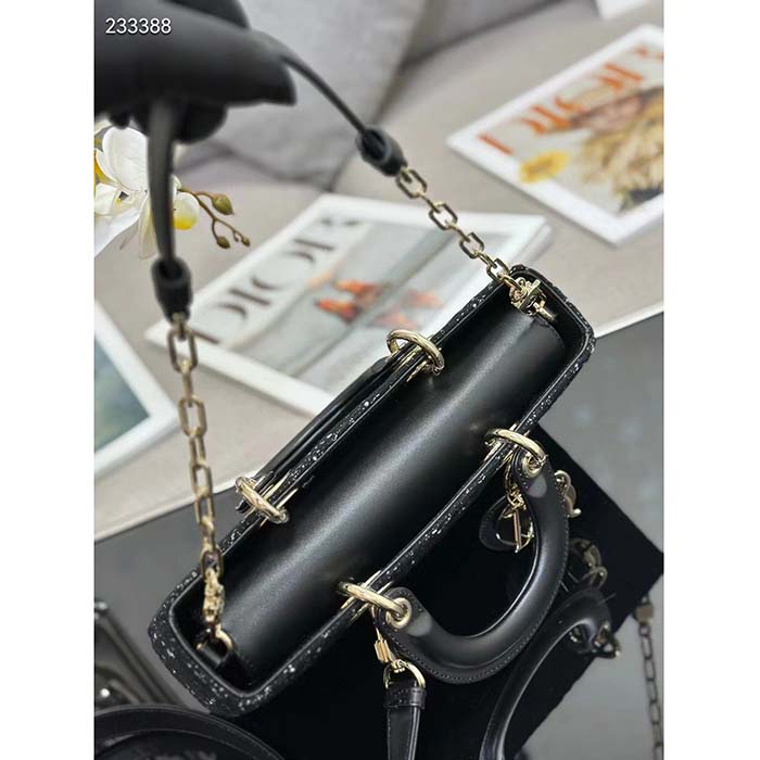 Dior Women CD Medium Lady D-Joy Bag Black Cannage Tweed
