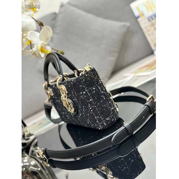 Dior Women CD Medium Lady D-Joy Bag Black Cannage Tweed