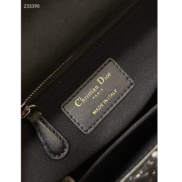 Dior Women CD Medium Lady D-Lite Bag Black Cannage Tweed