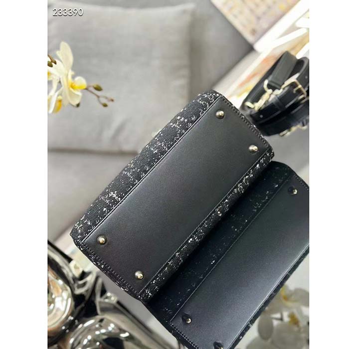 Dior Women CD Medium Lady D-Lite Bag Black Cannage Tweed
