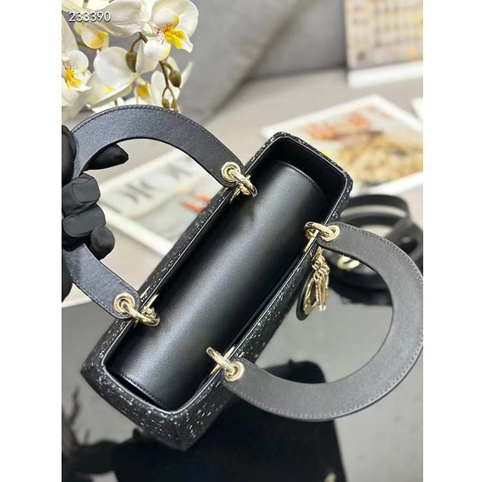 Dior Women CD Medium Lady D-Lite Bag Black Cannage Tweed