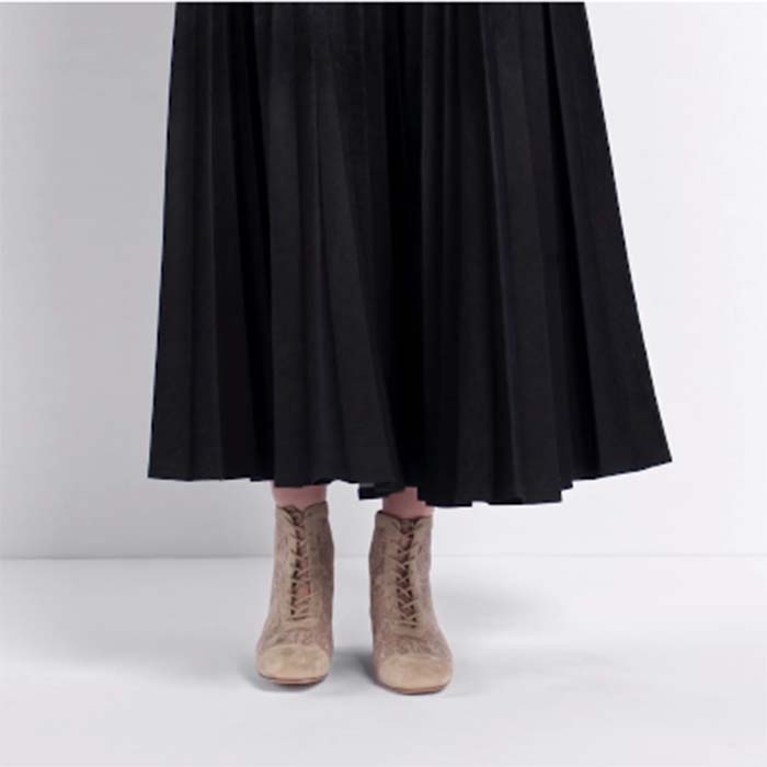 Dior Women CD Naughtily-D Heeled Ankle Boot Embroidered Signature Suede Calfskin Laces
