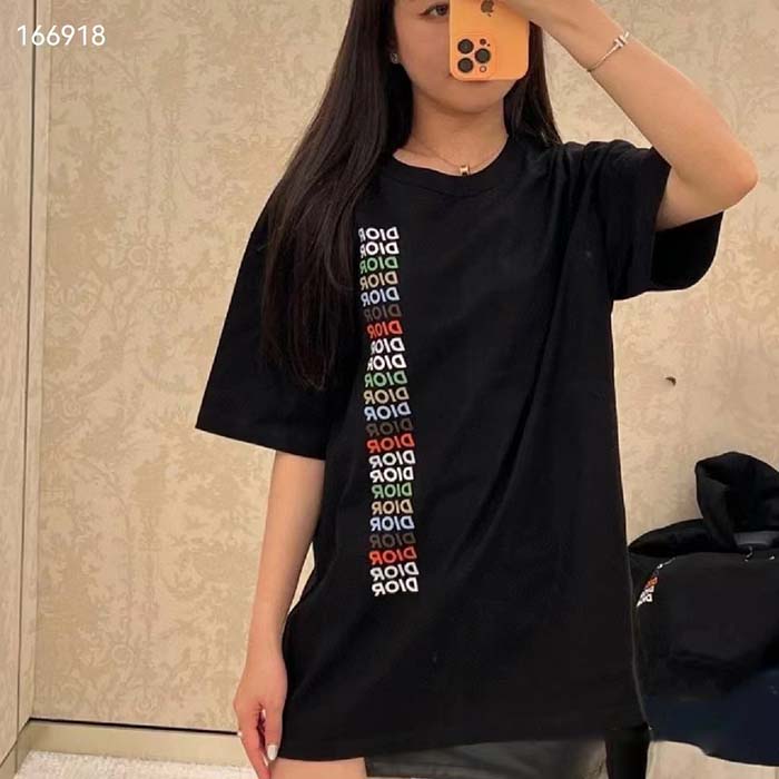 Dior Women CD Relaxed-Fit T-Shirt Black Slub Organic Cotton Jersey
