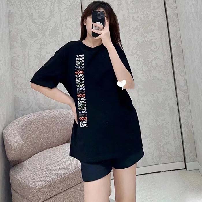 Dior Women CD Relaxed-Fit T-Shirt Black Slub Organic Cotton Jersey