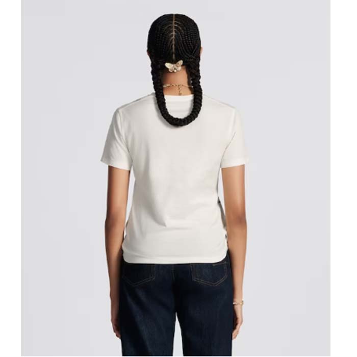 Dior Women CD T-Shirt White Cotton Jersey Pastel Midnight Blue Toile De Jouy Mexico Motif