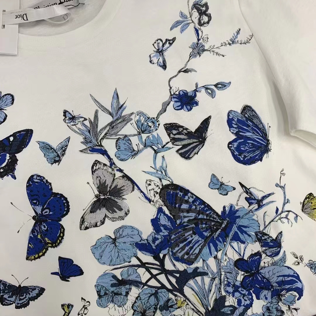 Dior Men CD T-Shirt White Cotton Jersey Pastel Midnight Blue Toile De Jouy Mexico Motif