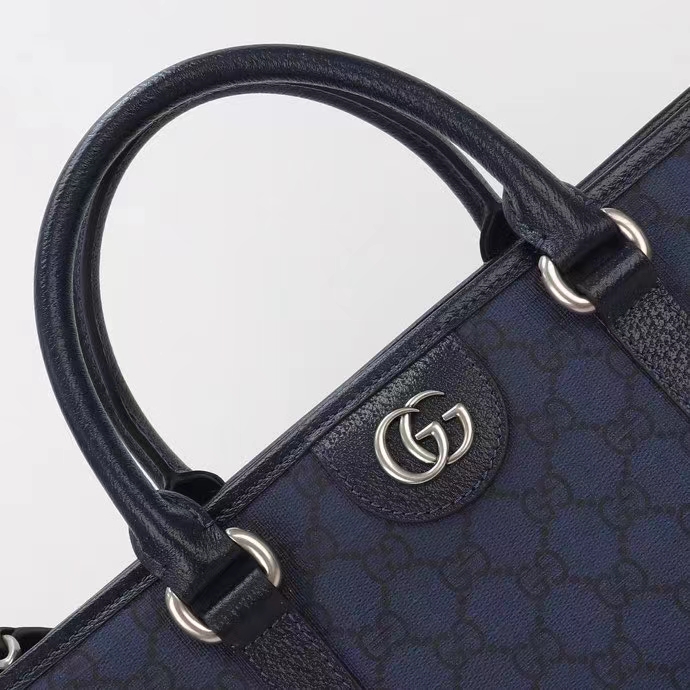 Gucci GG Unisex Ophidia Medium Tote Bag Blue Black GG Supreme Tender Canvas