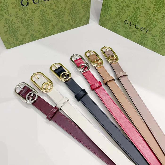 Gucci GG Unisex Thin Belt Mini Round Interlocking G Black Leather 1.5 CM Width