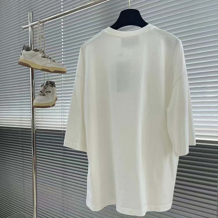 Gucci Women GG Cotton Jersey Interlocking Graffiti T-Shirt Off White Crewneck Dropped Shoulder Short Sleeves