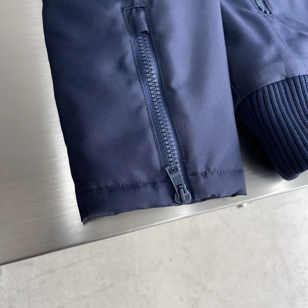 Gucci Men GG Nylon Canvas Zip Jacket Dark Blue Interlocking G Embroidered High Neck