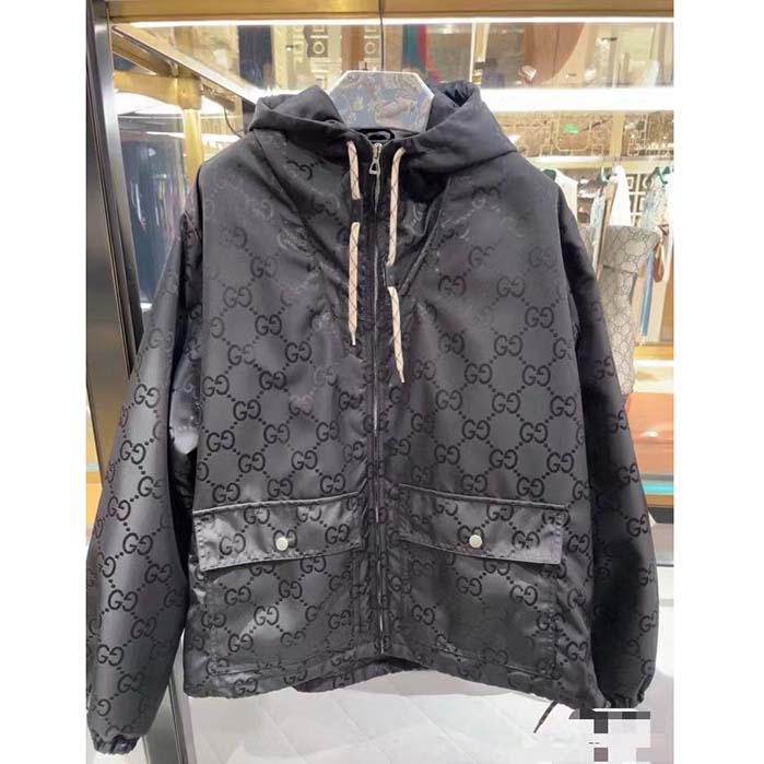 Gucci Women Gucci Off The Grid Hooded Jacket Black GG ECONYL Regenerated Nylon